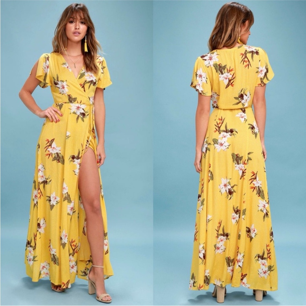 Lulus Heart of Marigold Floral Wrap Maxi Dress Large
